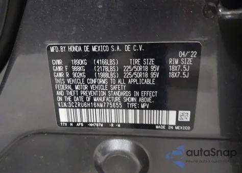 2022 Honda Hr-V Awd Sport z USA, uszkodzony, nr VIN 3CZRU6H16NM775655